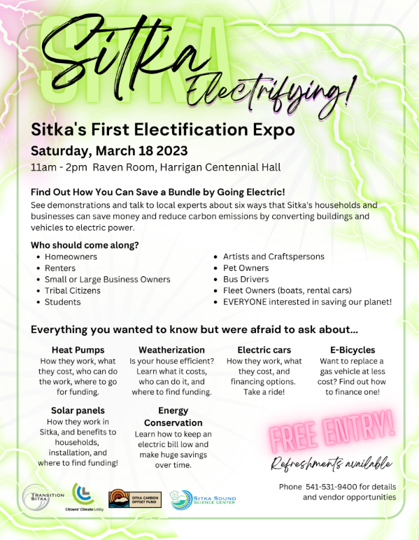 Sitka Is Electrifying! Poster image for the 2023 Electrification Expo.